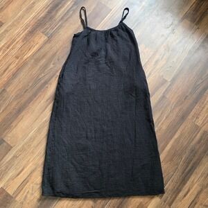 Black Gauze Midi Slip Dress Sol Angeles Tie Back M/L Coastal Boho Beach Indie